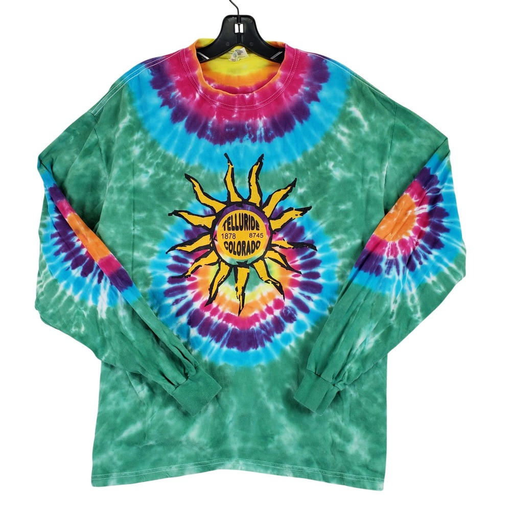 Hanes Beefy-T Telluride Colorado T-Shirt Mens L Green Tie-Dye Sun Retro Hippie